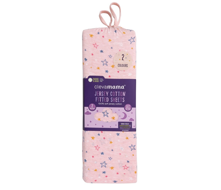 ClevaMama Jersey Cotton Fitted shets One Size Cot & Cot Bed 2PK - Pink